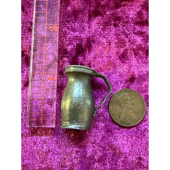 Miniature Pewter Jug Pitcher Decorative Vintage Collectible Rustic Charm Unique - Picture 2 of 6